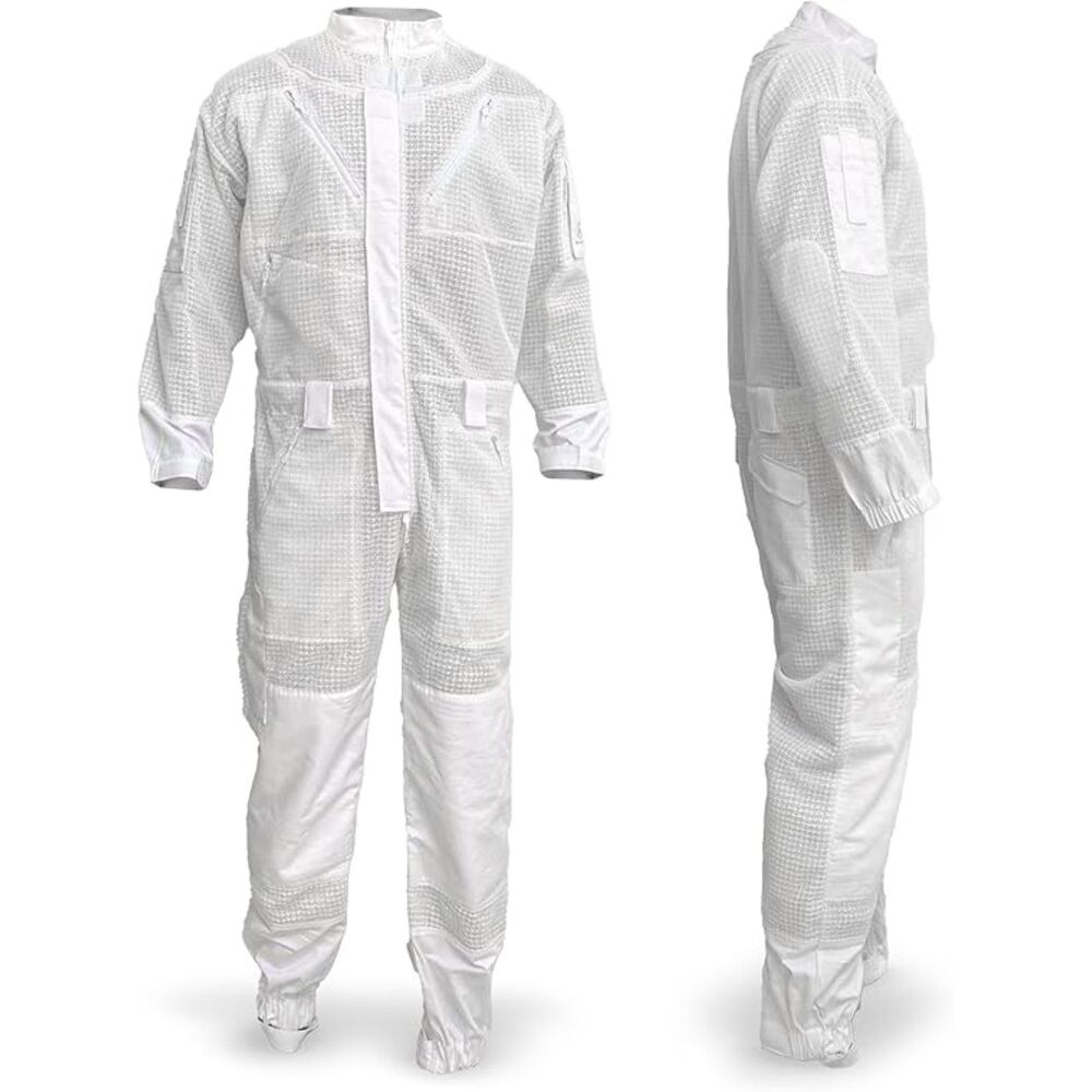 Professional Full-Length Beekeeper Suit Ventilated Cotton Mesh White Sz Unisex L
